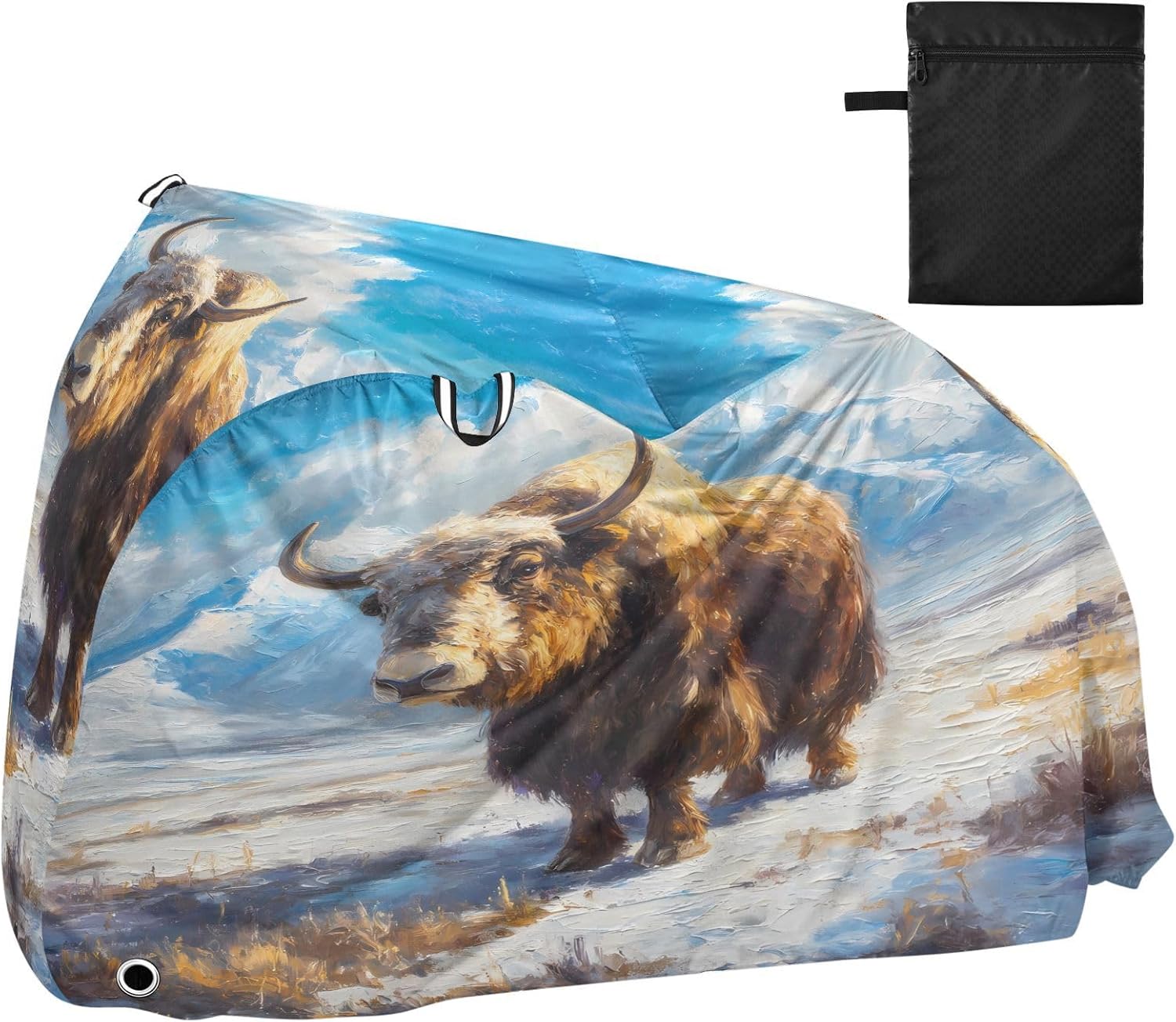 ALAZA Yak Snow Mountain Bike Cover Waterproof Outdoor Ebike Bicycle Covers Tarp Protection for 1/2 Bikes, Sun UV Dust Wind Proof