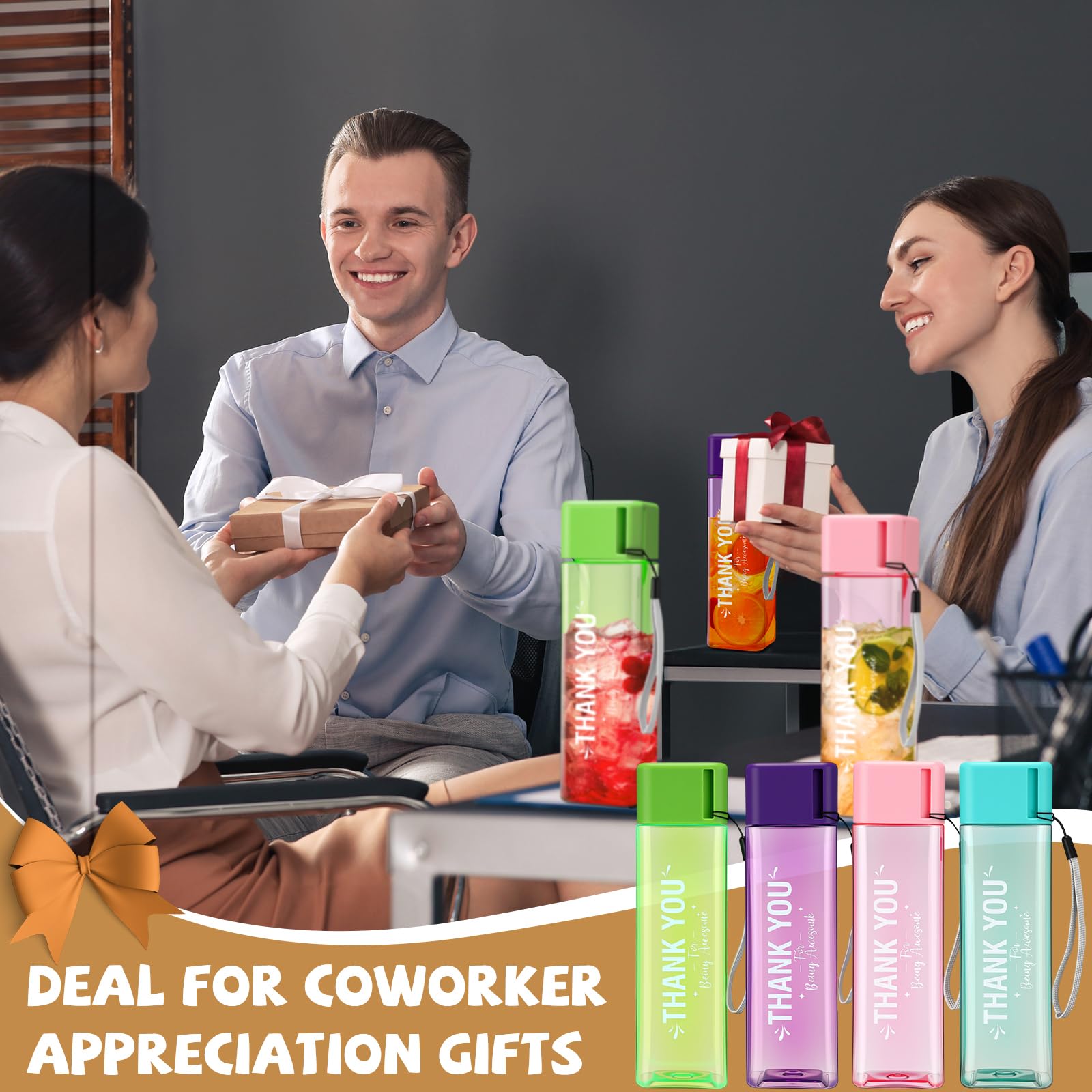 Maxdot Trinkflaschen mit Aufschrift "Thank You", Großpackung, 500 ml, für Mitarbeiter, Wertschätzungsgeschenke, Kunststoff, wiederverwendbar, inspirierendes Dankeschön-Geschenk für Schulanfang, Lehrer