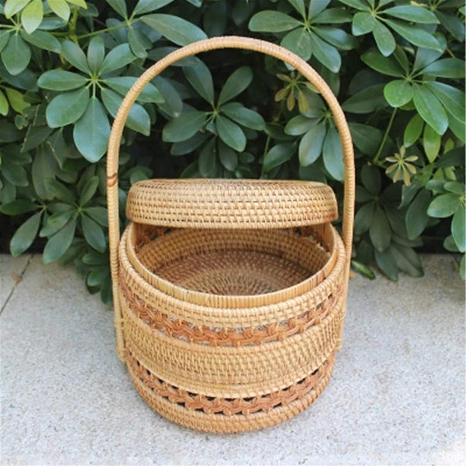 Picnic Basket Pastoral Style Rattan Tray with Handle Shopping Picnic Basket for Camping Outdoor