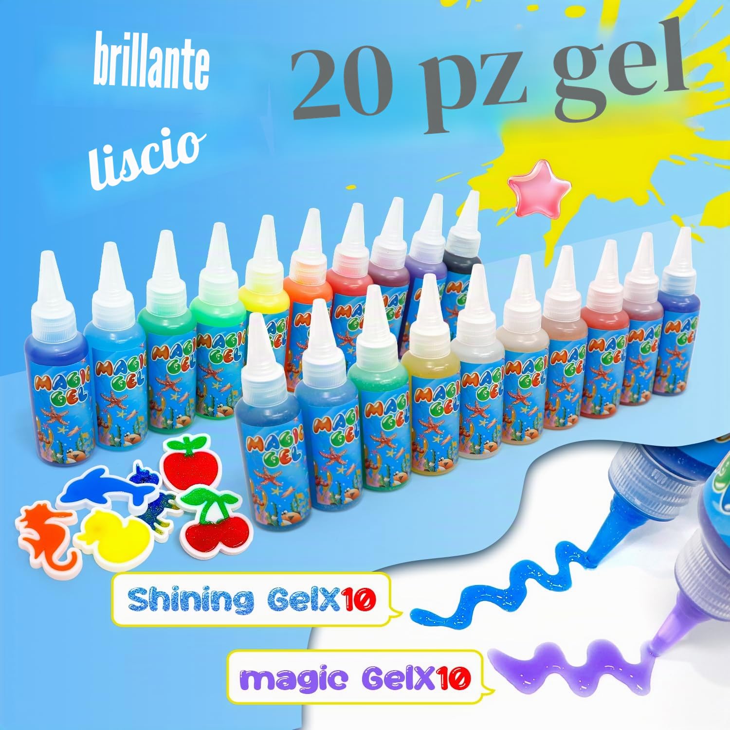 Flavery Magic Water Elf, set 3D Aqua Gel con 20 colori e 24 forme, perline d'acqua, set fai da te per bambini dai 6 anni, Magic Jelly, set creativo per bambini