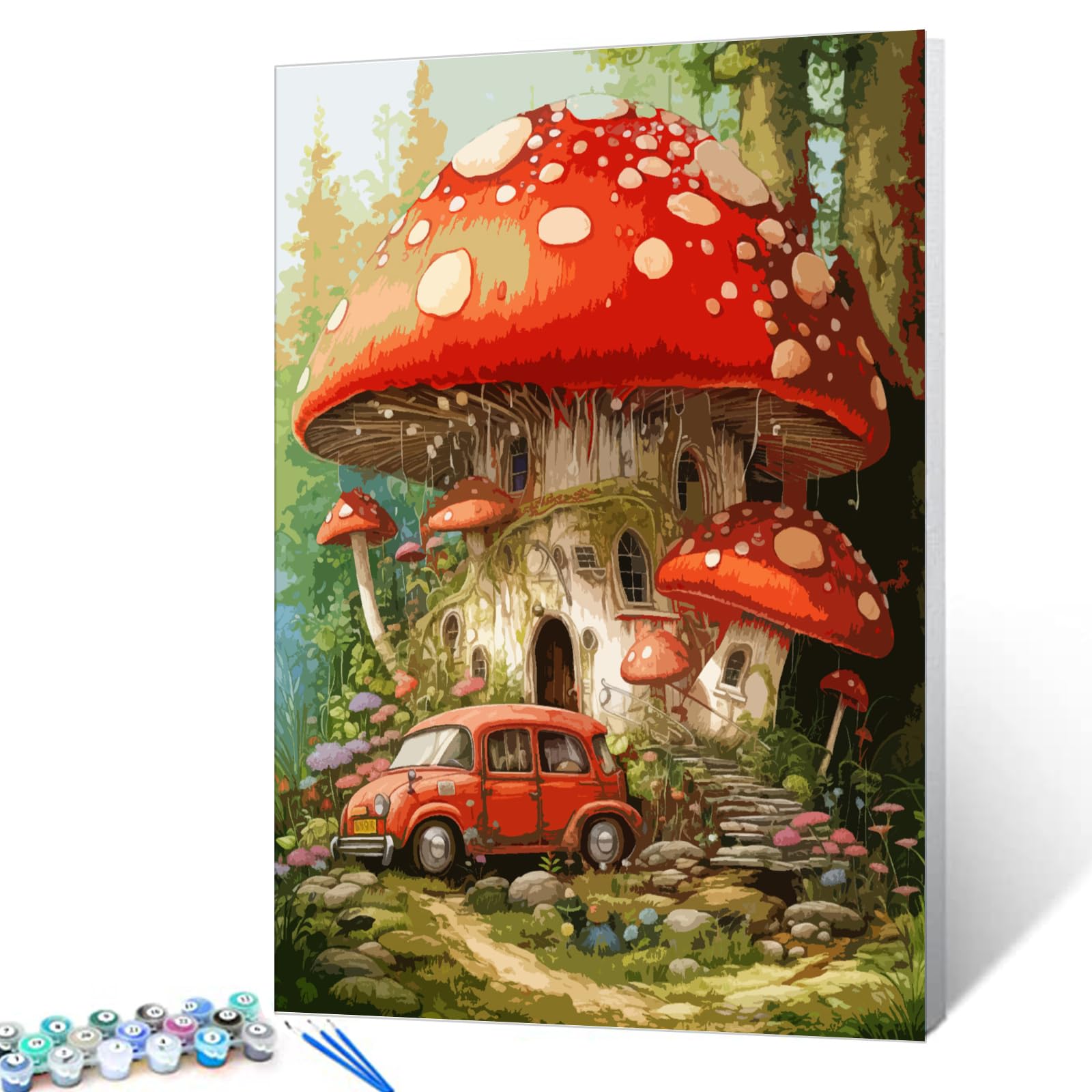 Tucocoo Dense Forest DIY Paint by Numbers for Adult Kids Red Car Oil Painting Acrylic Paints Art Artwork Home Wall Decor for Bedroom Living Room Halloween Gifts Christmas Gifts 16x20inch Frameless