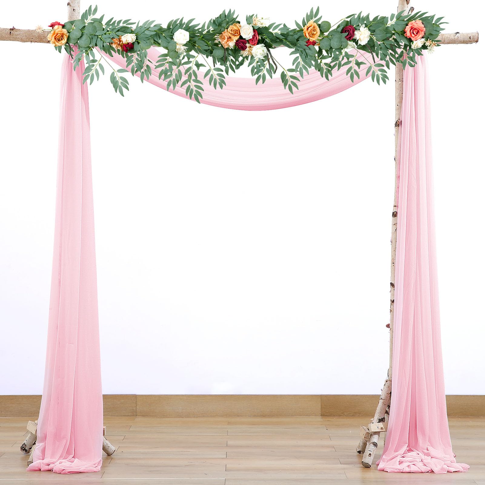 BOYOUTH Medium Pink Voile Swag Scarf Valances Curtains,Long Sheer Chiffon Fabric Backdrop Curtains Scarves for Wedding Arch Draping,Party Outdoor Decor,30 by 236 Inches,1 Panel