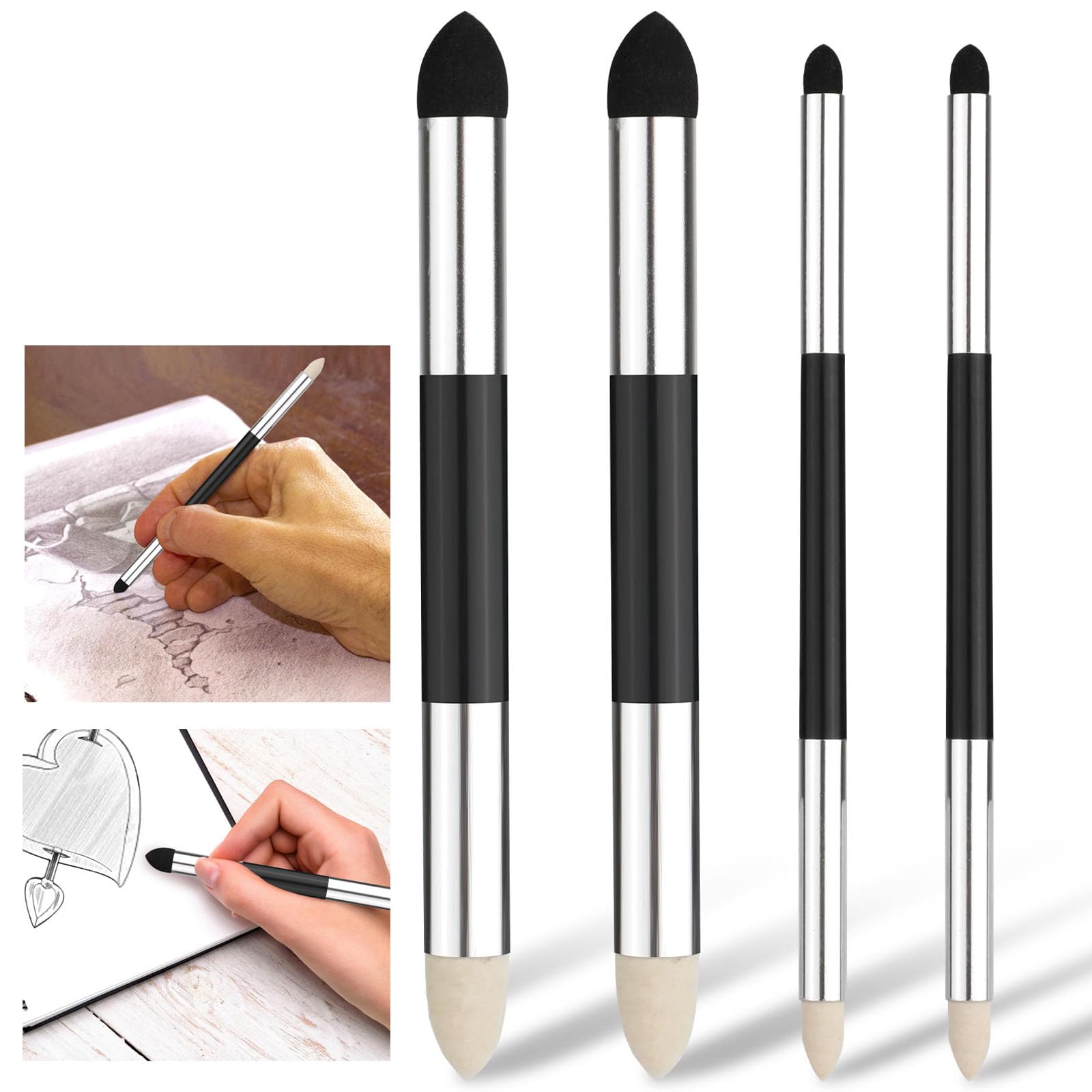 HBSTUDIO Artist Blending Sponge Pen, 2 Sizes Double-Headed Pastel Blending Stump Pencil Sketch Brush Rubbing Drawing Art Foam Blender Stick Blender Tool for School Students Beginners Supplies(4Pcs)