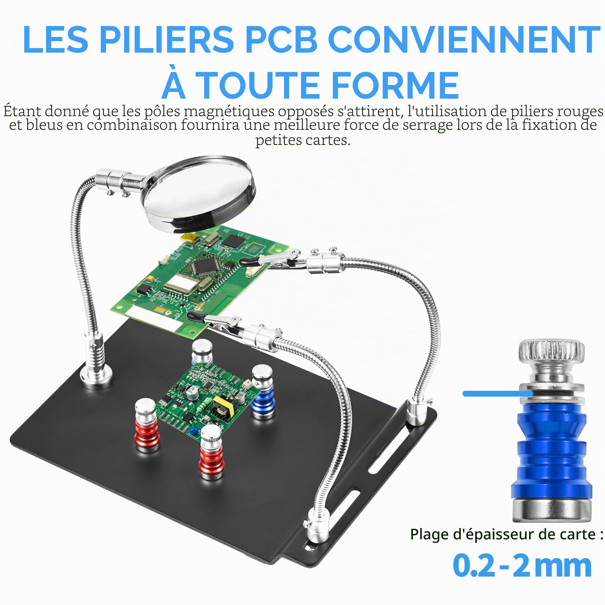 Troisieme Main Soudure, 3eme Main Doté D'Une Base MagnéTique Puissante et D'Une Colonne PCB, Support Soudure Convient Pour Soudure, RéParations et L'Artisanat