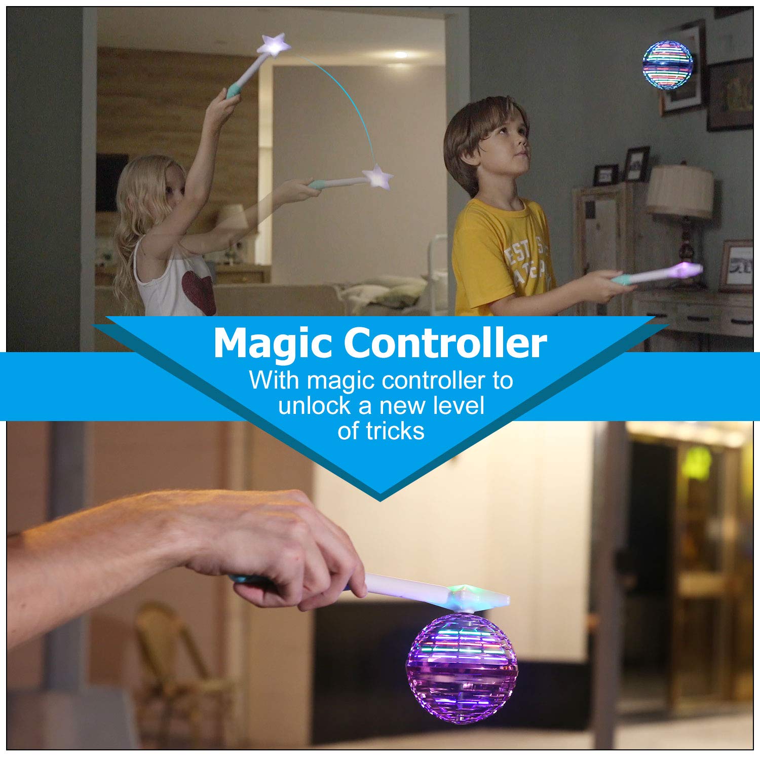 Flying Hover Ball with Magic Wand, Hand Controlled Flying Spinner Mini