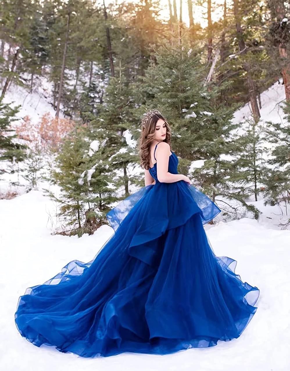 Tulle Prom Dresses for Women Long Spaghetti Straps Ball Gown Puffy Sweetheart Princess Formal Evening Party Gowns