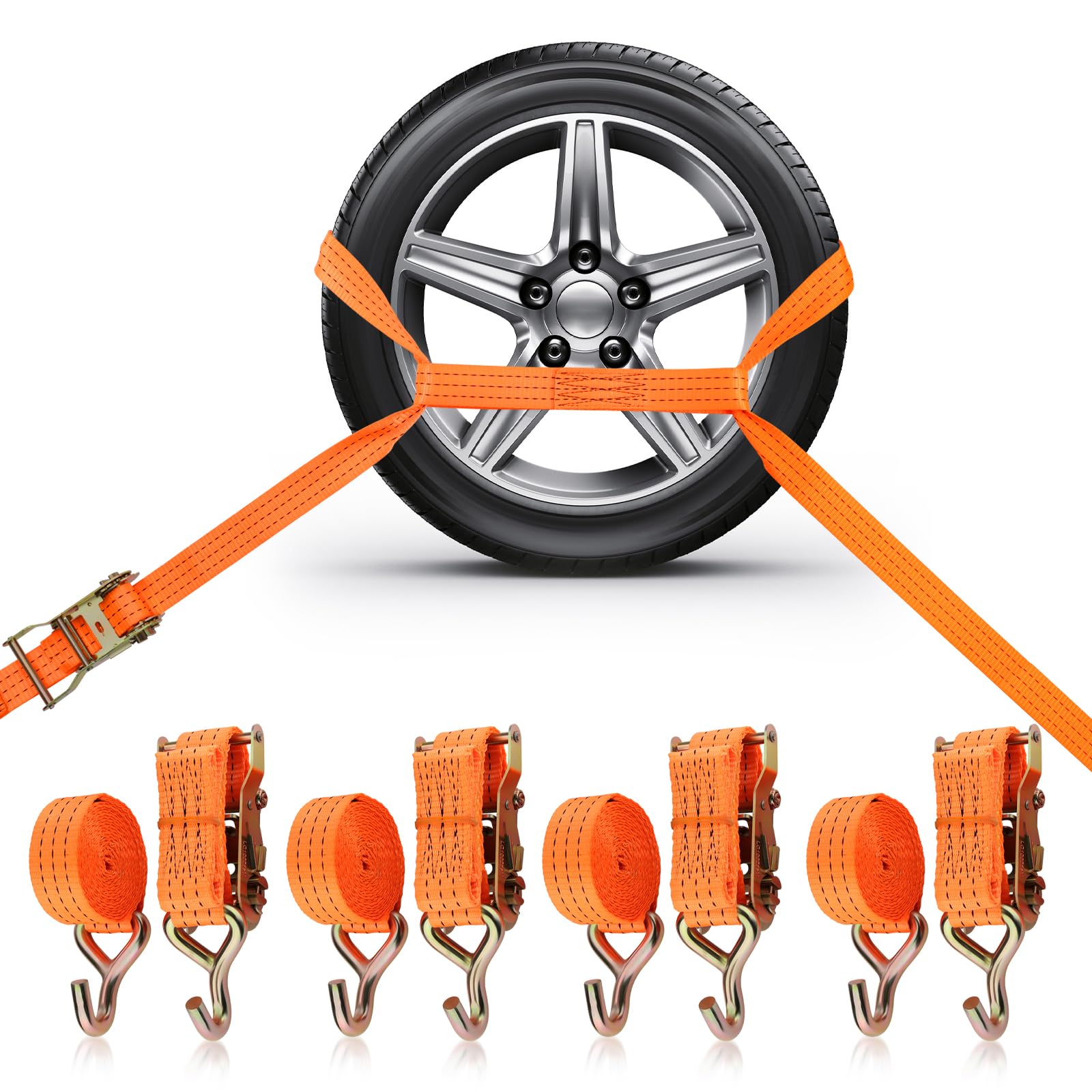 GEARMONSTER 4-częściowy pas mocujący do transportu samochodu, pas zabezpieczający koła, pas mocujący z haczykiem, 3 m, 35 mm