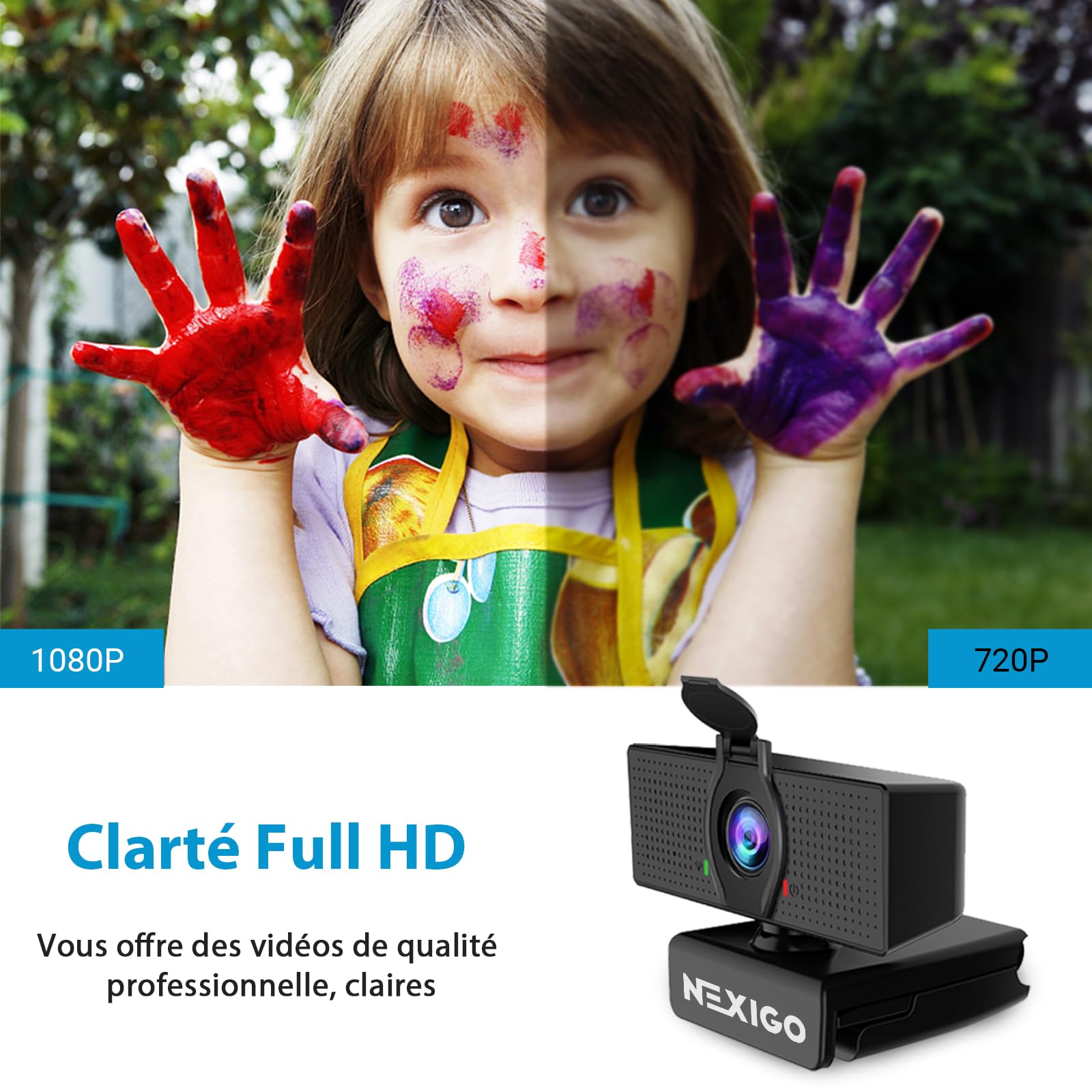 NexiGo N60 1080P Webcam Full HD avec Microphone, Champ de Vision Ajustable, Caméra USB pour Ordinateur