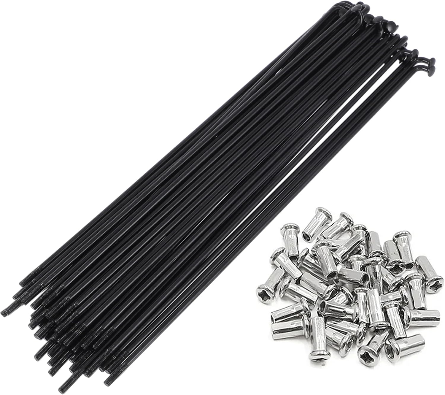 Electric Bike Spokes 10G 3.0 mm Black Steel Motorcycle Wheel Tire Spokes with Nipples 76-220mm J Bend Bicycle Spoke for E-Bike Motorcycle Tricycle (124mm 40pcs)