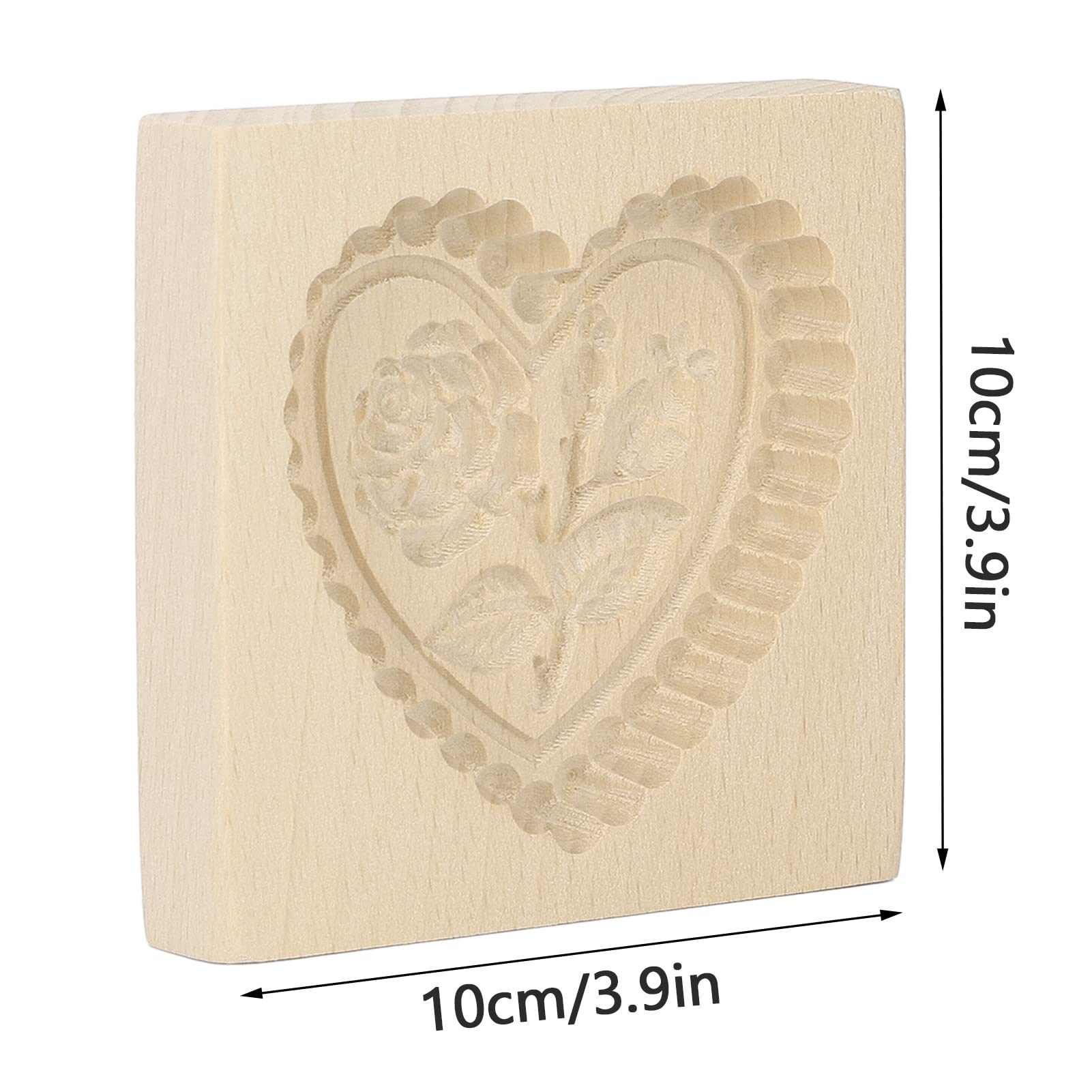 Forma do Stemplowania Ciasteczek Uroczy Wzór Wielokrotnego Użytku Rzeźbiona Zmywalna Foremka do Ciastek Drewniana Zaokrąglona krawędź Pieczenie Ciasteczek Forma do Stemplowania Ciasteczek (Miłość serce i róża)