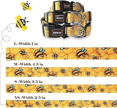 Miniatura 8 de Roses&Poetry Collar de perro con patrones de abejas coloridas, collares ajustables y duraderos para perros pequeños, medianos y grandes (abeja-S)