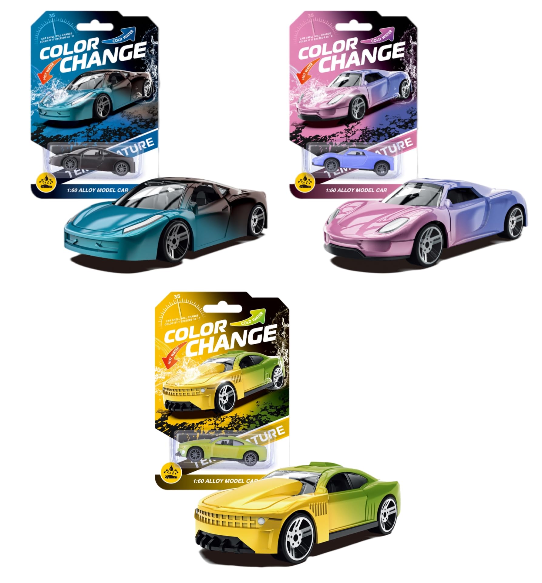 DiiWmme Street Machines Water Activated Color Change Cars, 3-Pack Alloy Toy Cars for Kids, Color Changing Bath Toys for Boys and Girls Ages 3 for Birthdays, Christmas (A) โ image 1