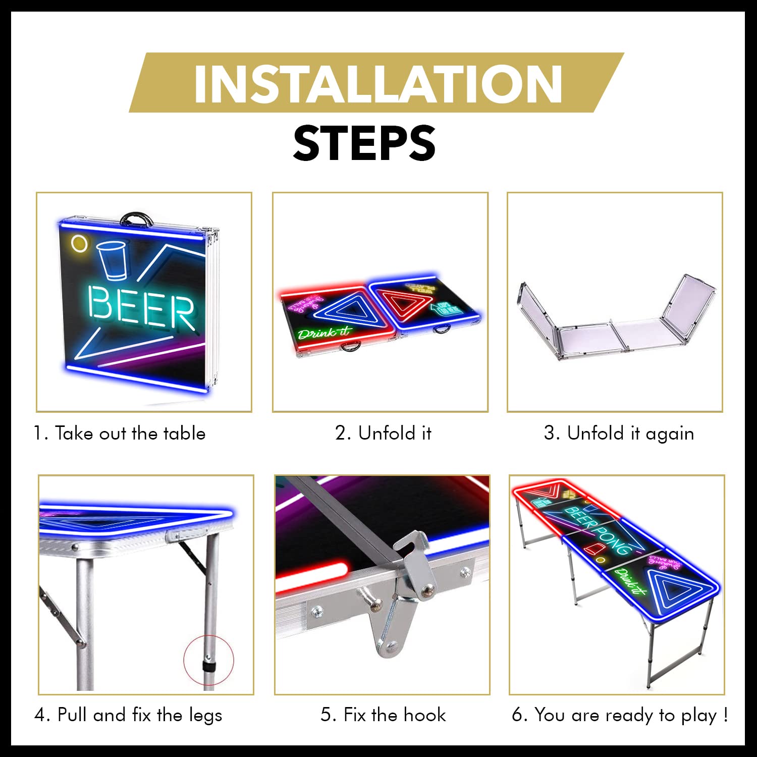 Tavolo da Beer Pong® Ufficiale con Luce a LED | Spotlight | Birra Pong | Taglie Ufficiali della Competizione | Gioco Serale e aperitivo | Gioco da Bere | OriginalCup®