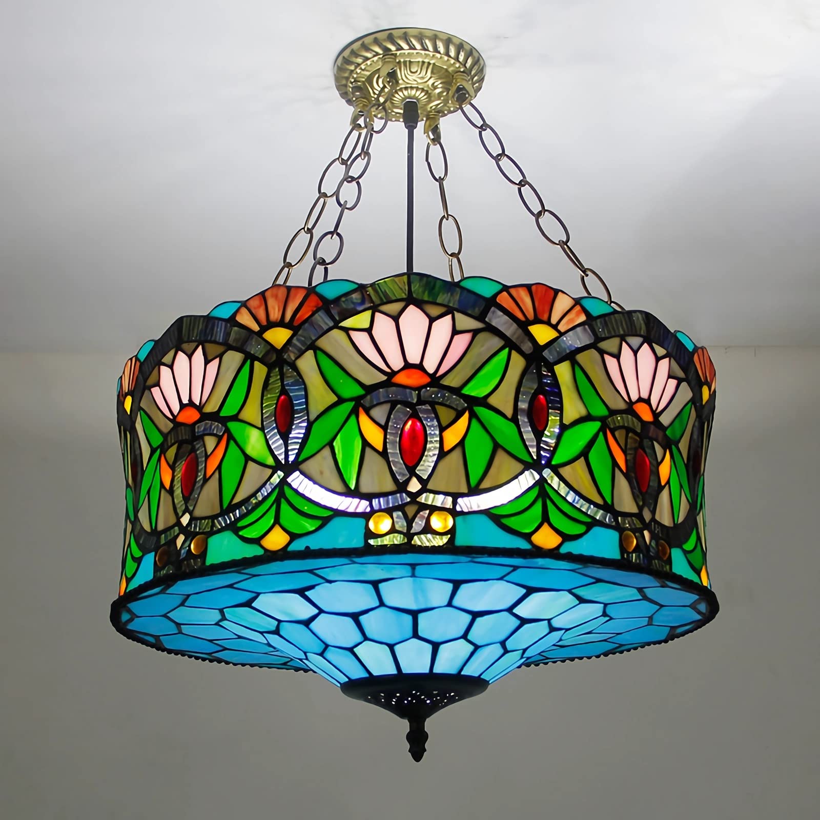Suspension style Tiffany et lustre en verre teinté de plafond avec ampoule E27 MAX40W