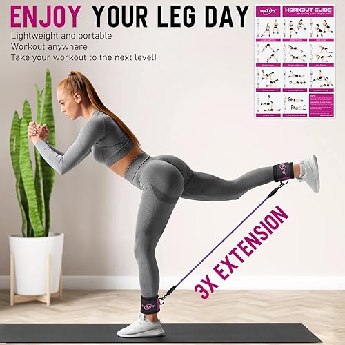 Miniatura 7 de WALITO Bandas de resistencia al tobillo con puños, bandas de tobillo para entrenamiento, pesas de tobillo para mujeres, equipo de entrenamiento de