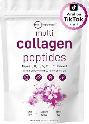Multi Collagen Peptides Powder, 16 Oz - Hydrolyzed Protein Peptides | Type I,II,III,V,X with Hyaluronic Acid, Biotin 10,000mcg & Vitamin C - Unflavored - Keto & Paleo Friendly, Ez Mix in Drinks