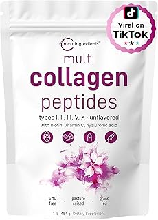 Multi Collagen Peptides Powder, 1 Pound (16 Ounce) - Type I,II,III,V,X with Biotin 10,000mcg, Hyaluronic Acid, Vitamin C - Unflavored - Keto & Paleo Friendly, Easy Dissolve, Non-GMO, Gluten Free