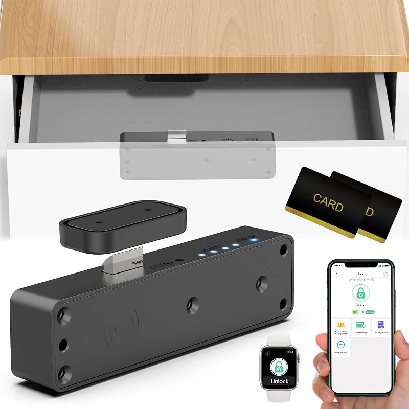 Cerradura de cajón inteligente RFID, cerradura de cajón de gabinete RFID electrónica digital oculta con Bluetooth para adultos, a prueba de bebés, adolescentes, archivo de armario de licores