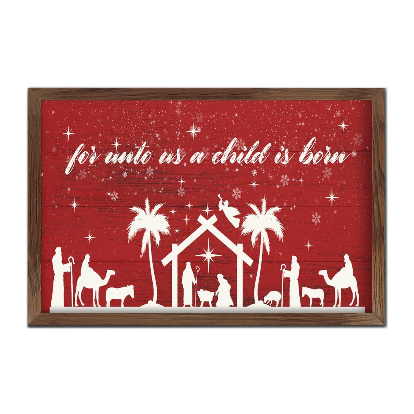 Panneau mural encadré en bois noble de Noël 20x30cm
