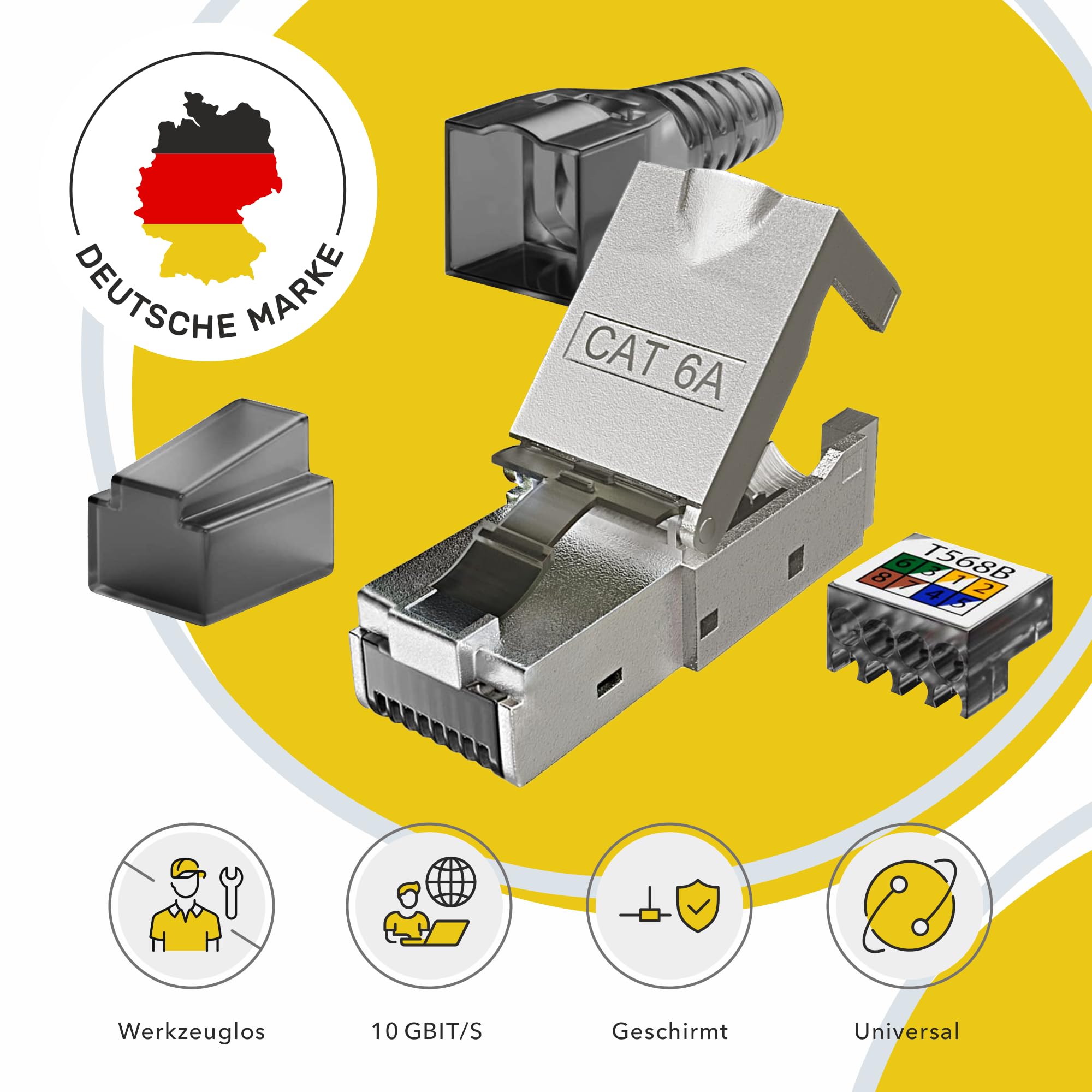 RedStar24 RJ45 Stecker Werkzeuglos, Netzwerkstecker CAT6a – Einfache Montage, High-Speed-LAN Datenübertragung, Kompatibel mit CAT6/7/8 Kabeln, Ideal für Heim- & Büronetzwerke, 10 Stück