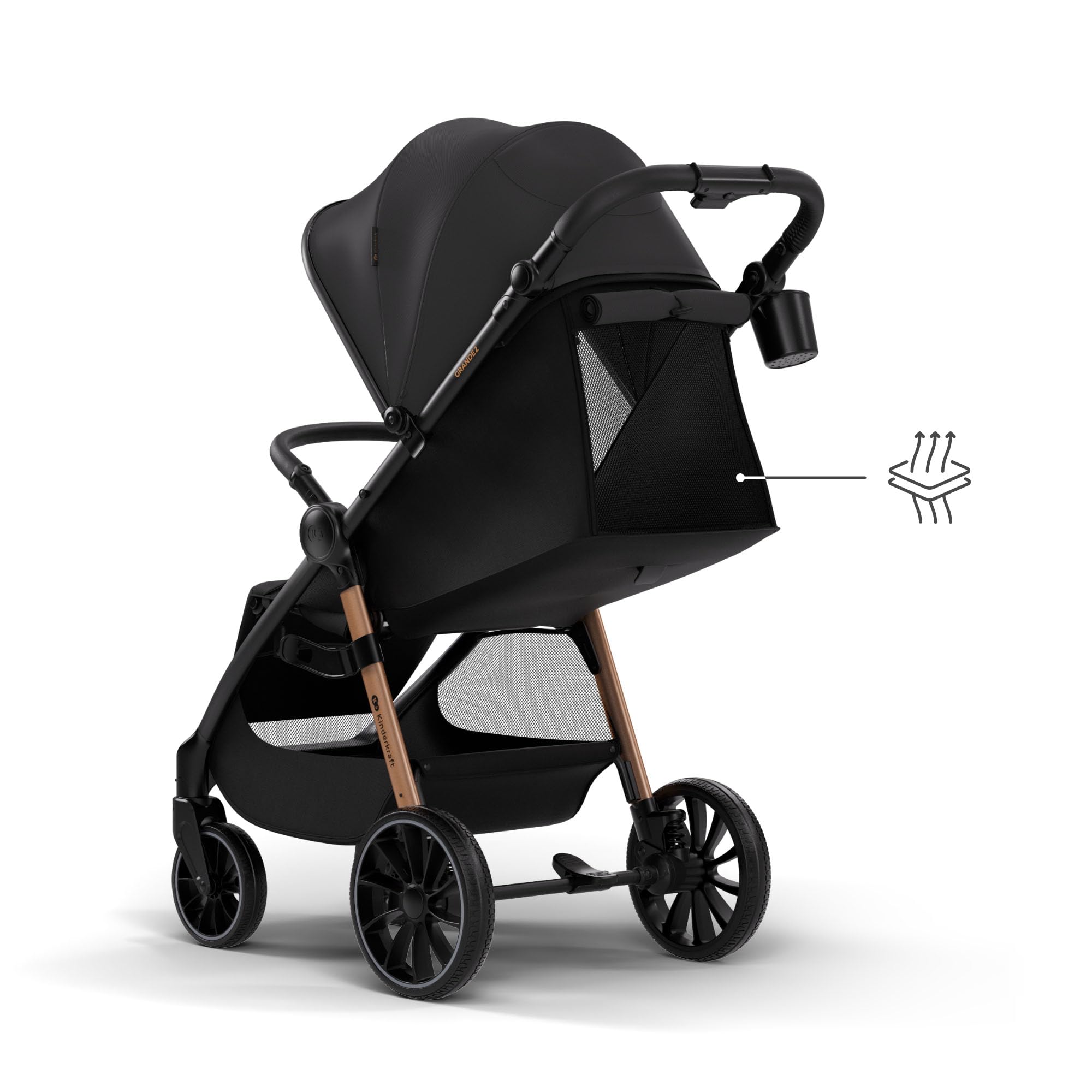 Kinderkraft GRANDE 2 - Passeggino | Grandi ruote, CLICK&FOLD, Nero