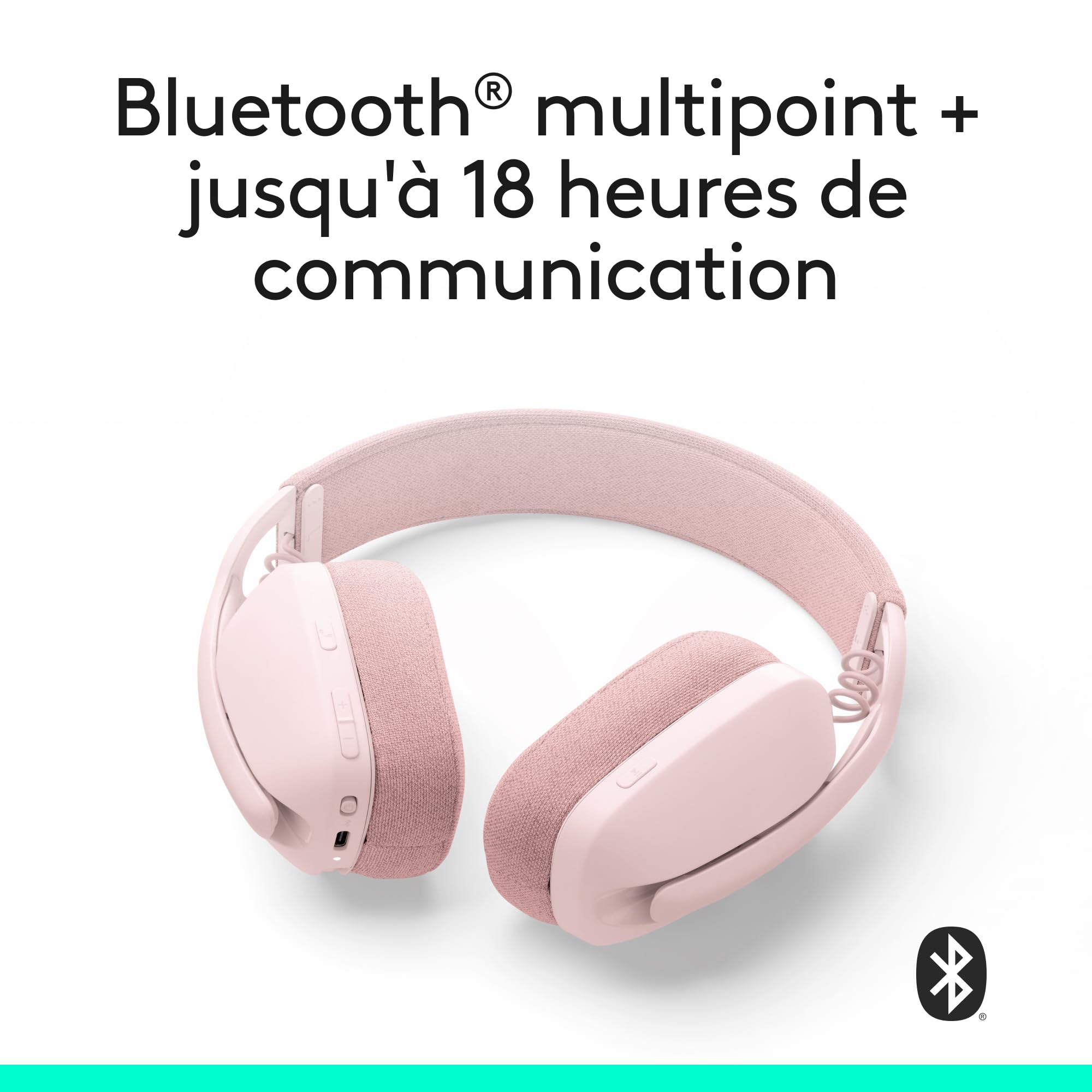 Logitech Zone Vibe 100 Casque d'écoute léger sans fil | Auricolare Bluetooth Multipoint, Microfono Eliminazione Rumore, Compatibile Teams, Meet, Zoom, Mac/PC - Rosa