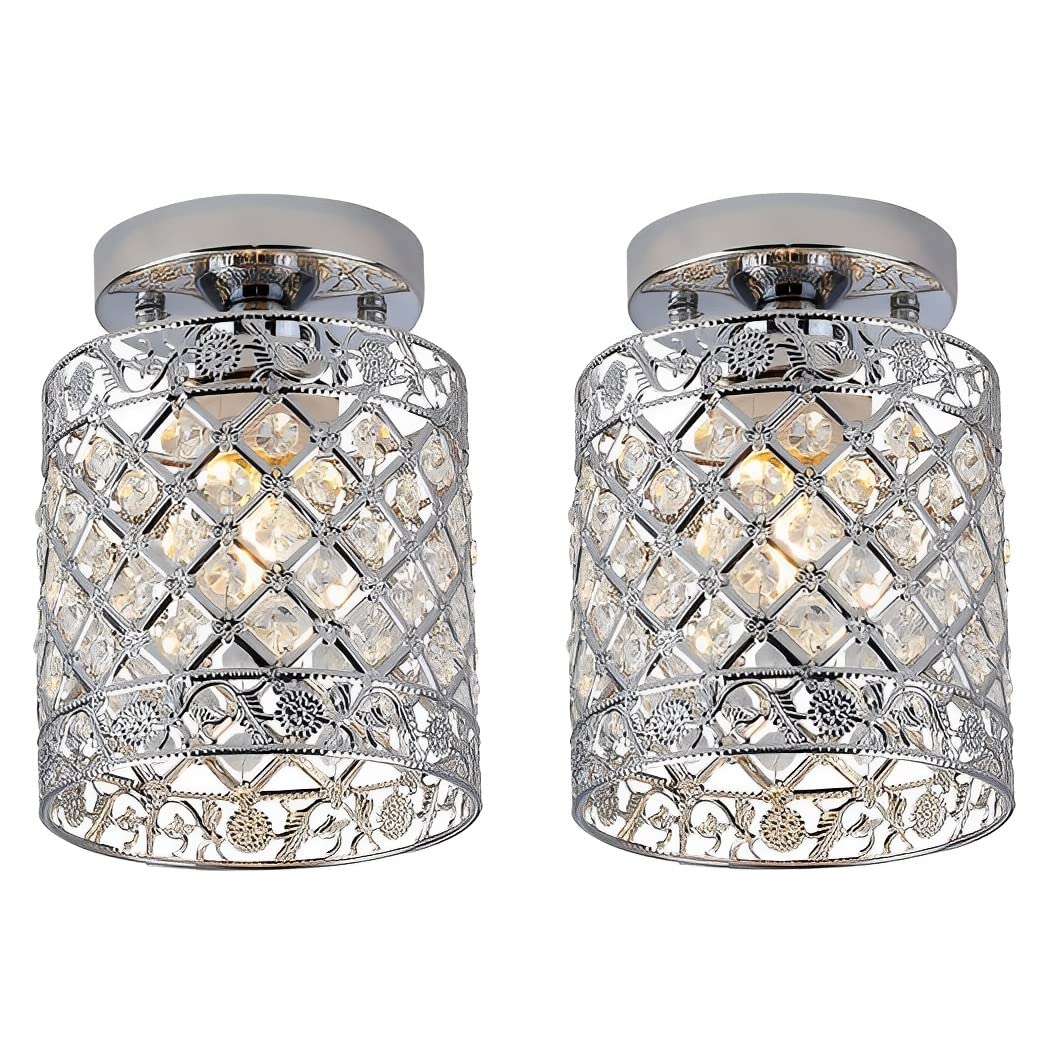MESOVFCA 2Pack Semi Flush Mount Ceiling Light Fixture Modern Small Crystal Close Chandelier Pendant Lamp Crystal Lighting Fixtures Ceiling for Kitchen Dining Room Hallway Entryway Bedroom Living Room