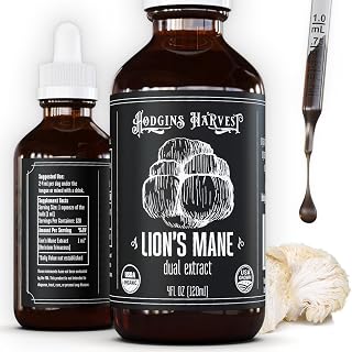 Hodgins Harvest Organic Lion's Mane Fruiting Body Extract Tincture - Mushroom Supplement for Brain Health and Mental Focus - Dual Extract Formula - Extra Concentrated - 4 fl oz Bottle