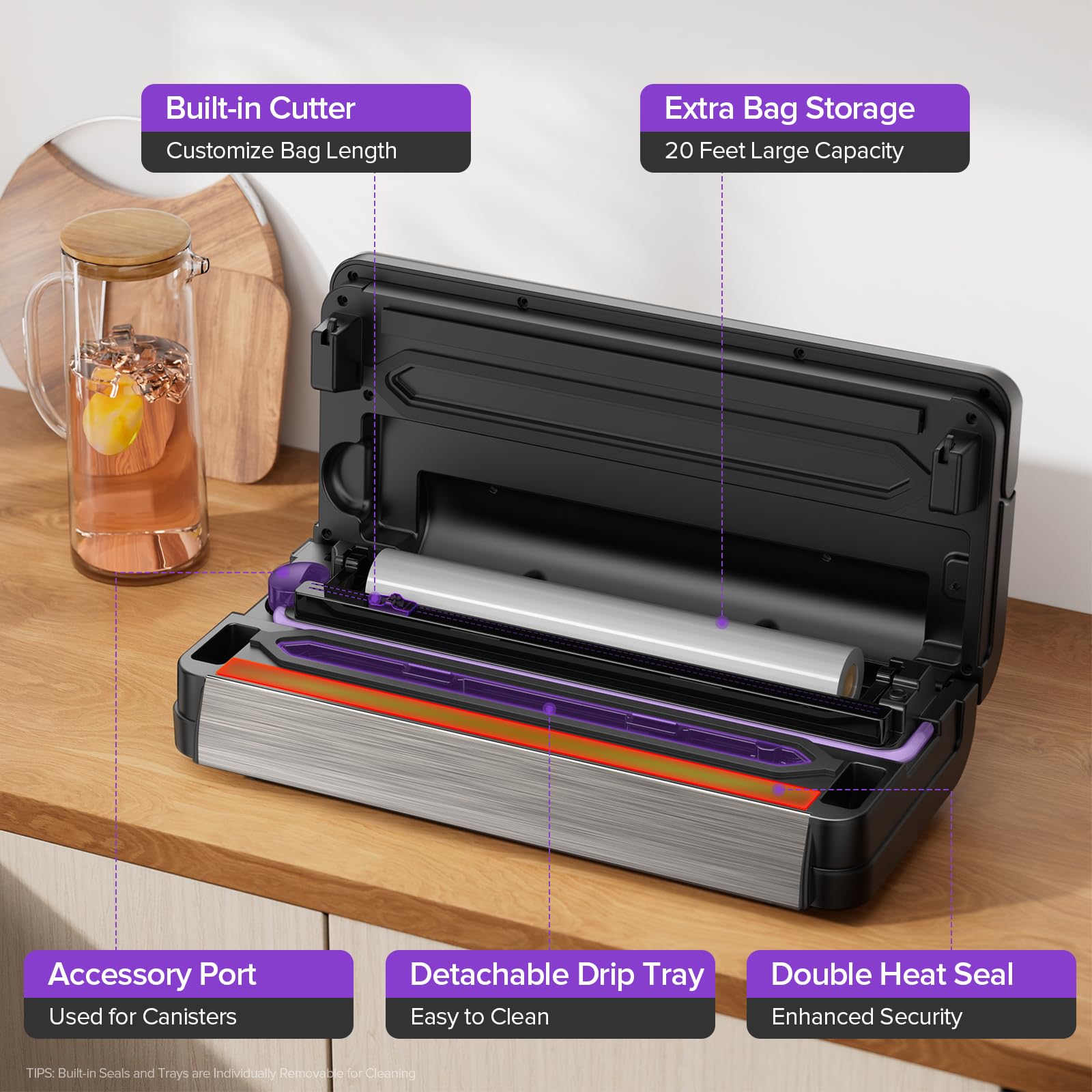 95kPa Vacuum Sealer Machine, Fully Automatic Food Sealer, Touch Display, 10-in-1 Functions & Powerful Sealing System with Double Heat Seal, Easy-Lock Handle, Built-in Cutter(Deep Gray)