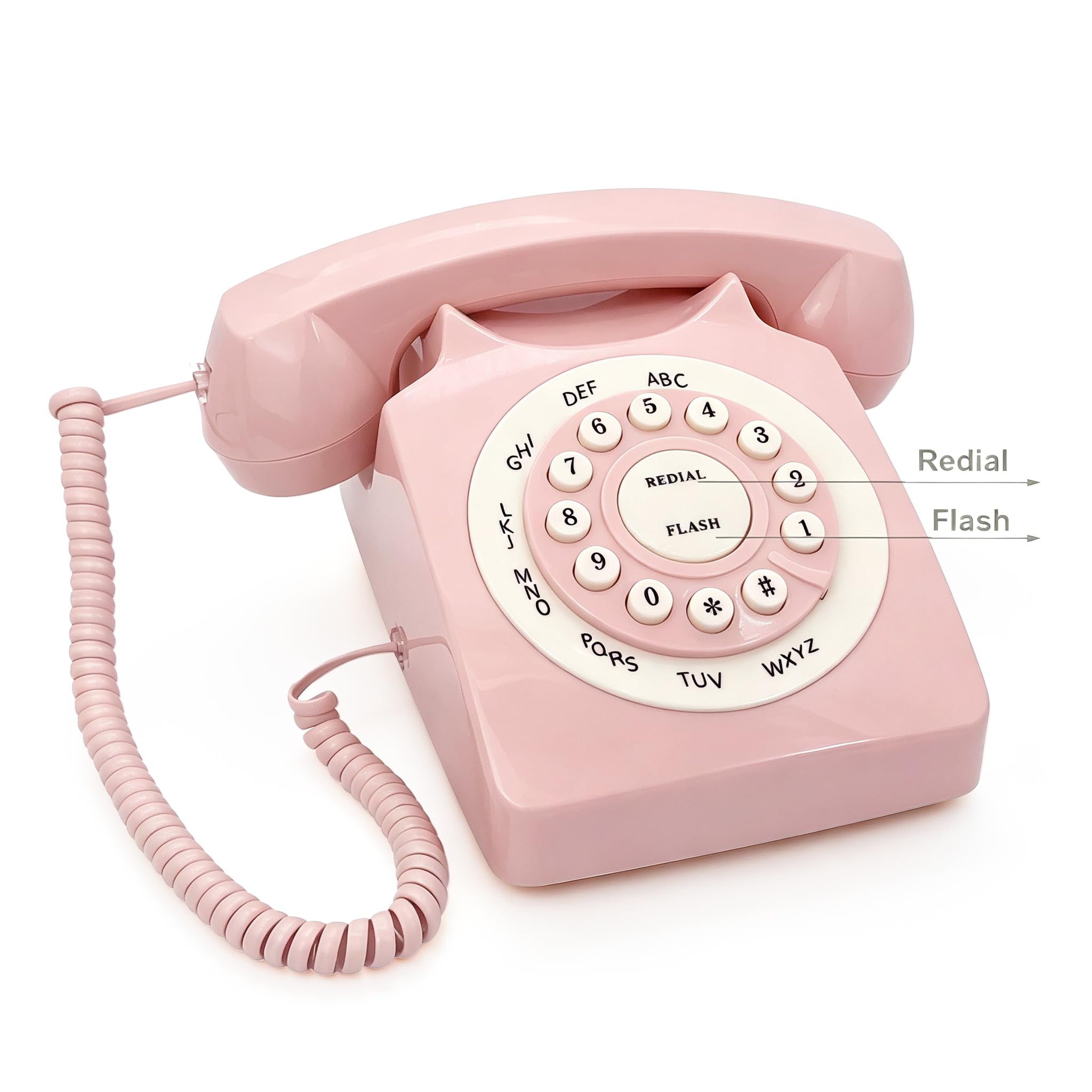 Teléfono Fijo con Cable Retro, Estilo Vintage, para el hogar y la Oficina, con Cable, Regalo para Personas Mayores (Rosa)