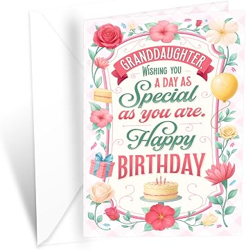 Prime Greetings Granddaughter Birthday Card, Made in America, Thick Card Stock with Premium Envelope Packaged in a Reusable Presentation Mailer, Eco-Friendly, 5in x 7.75in