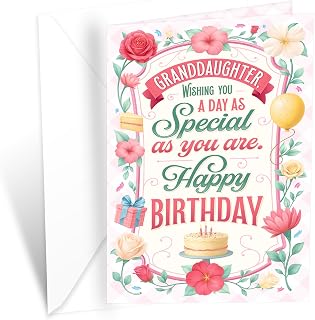 Prime Greetings Granddaughter Birthday Card, Made in America, Thick Card Stock with Premium Envelope Packaged in a Reusable Presentation Mailer, Eco-Friendly, 5in x 7.75in