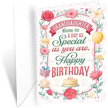 Prime Greetings Granddaughter Birthday Card, Made in America, Thick Card Stock with Premium Envelope Packaged in a Reusable Presentation Mailer, Eco-Friendly, 5in x 7.75in