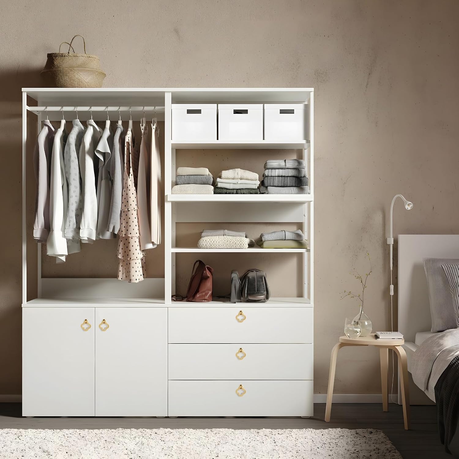 BECHAEO 12 Pack 55mm Brushed Brass Gold Cabinet Knobs, Zinc Alloy Gold Dresser Knobs, Drawer Pulls Flower Ring with Screws, Cupboard Drawer for Kitchen Bedroom Bathroom