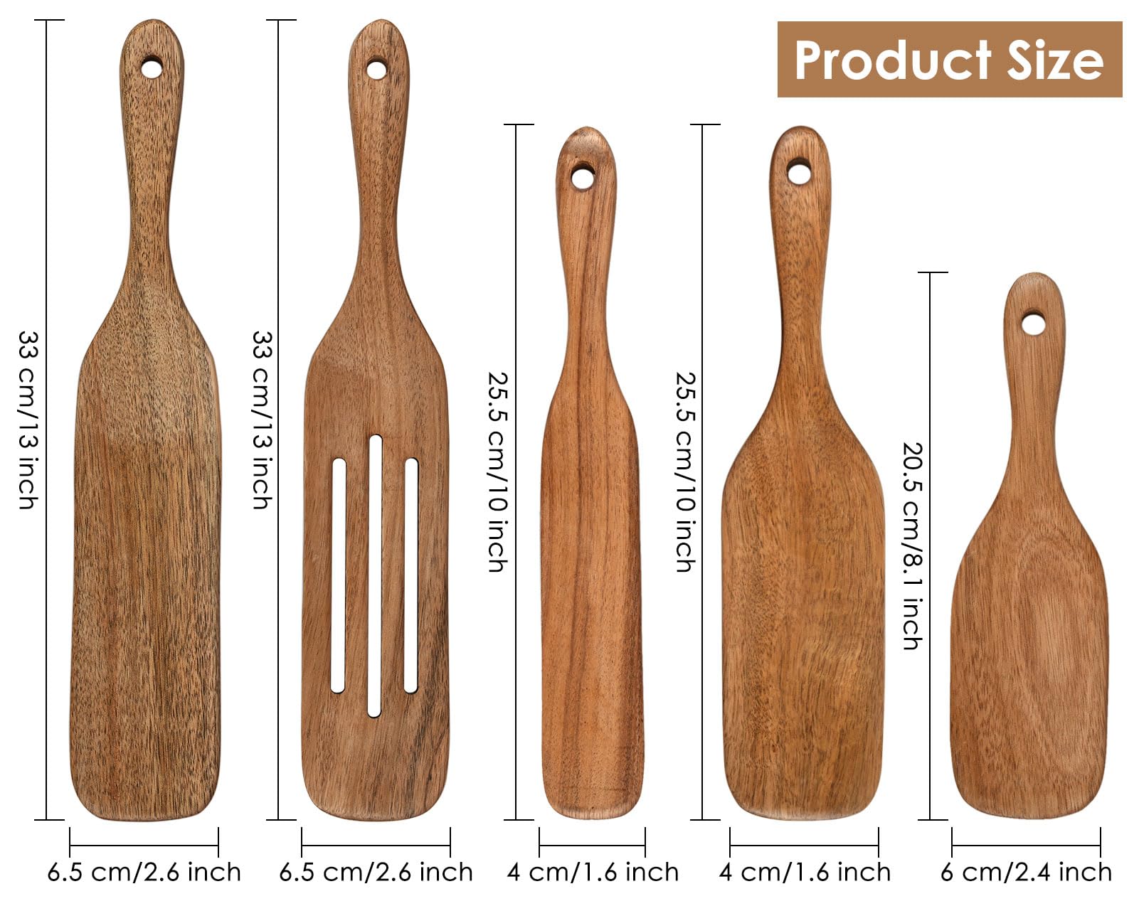 Juego de 5 cucharas de madera de teca, utensilios de cocina antiadherentes, colador de ensalada y hacer pasteles