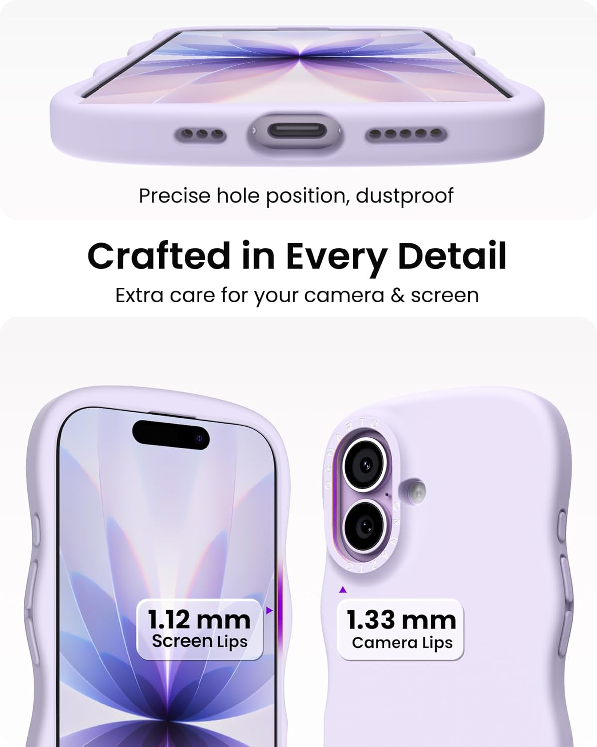 ORNARTO for iPhone 17 Wavy Case, Cute Curly Wave Edge Design, [Camera Control Button - Compatible with MagSafe], Stylish Shockproof Liquid Silicone Phone Cover, Purple