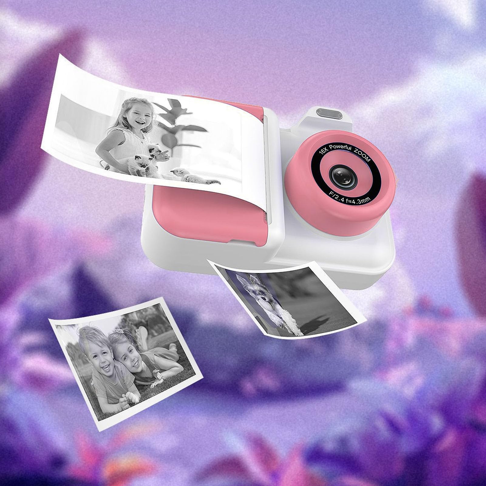 Irfora Selfie Print Camera Stampa Termica Doppia Lente con Flash per Viaggi Schermo IPS HD da 2,4 Pollici (Rosa Bianco)