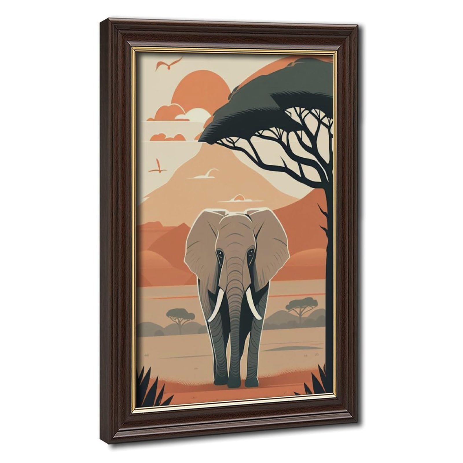 Bareronor African Elephant Sunset Canvas Poster for Bedroom Decor Gift