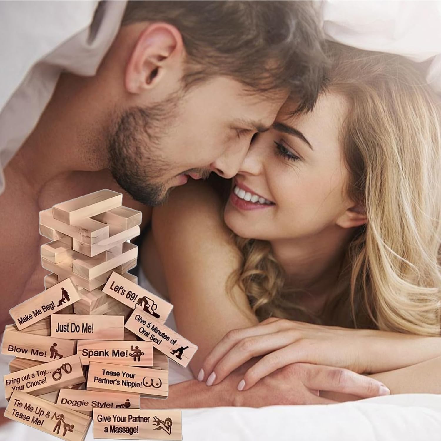 Jeu Tower Lust Pour Adultes - 48 Blocs En Bois - Jeu Coquin Pour Couples - Saint-Valentin, Anniversaire - Bois Haute Densité