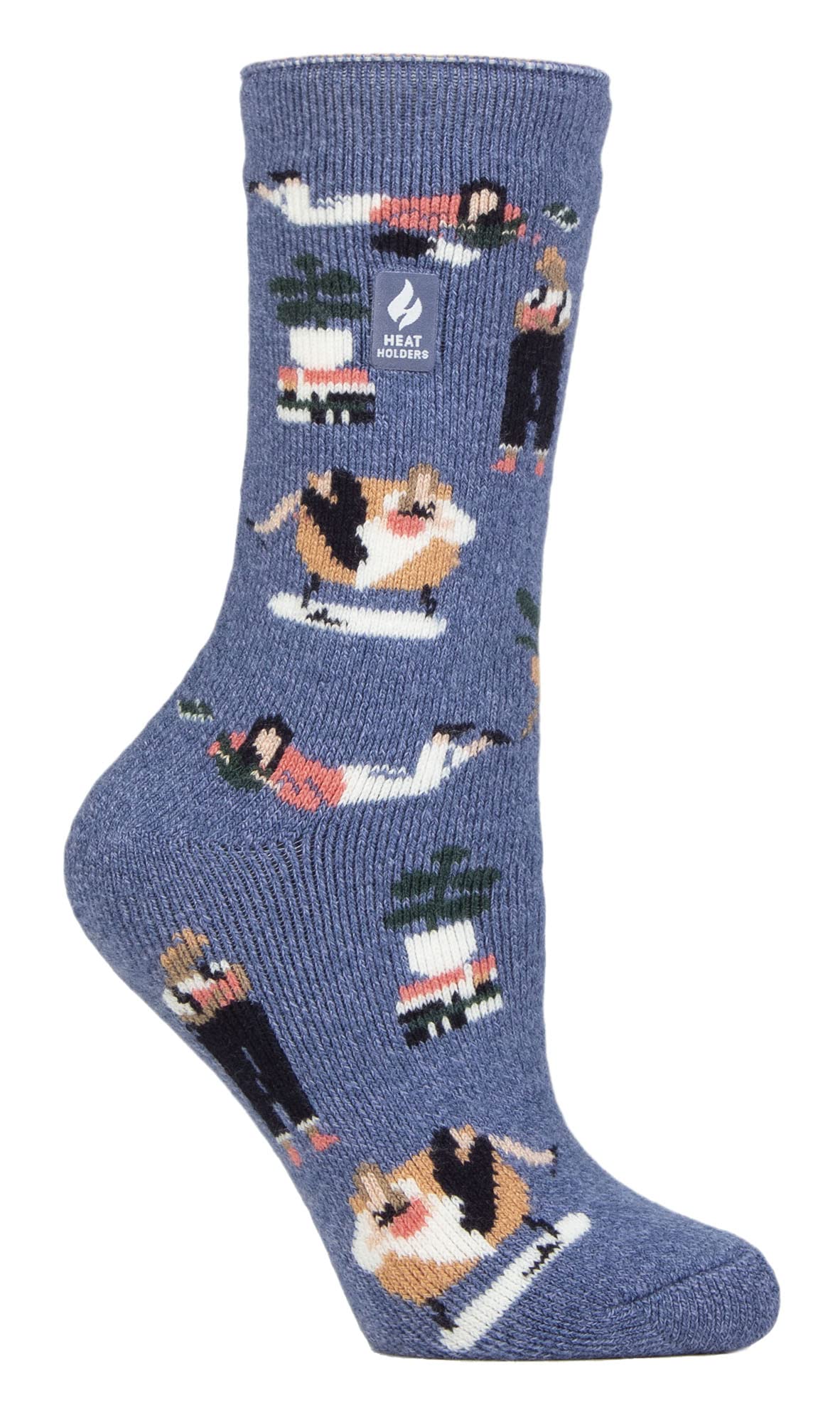 Heat Holders Women's Blue Novelty Fleece-Lined Thermal Hobby Socks For Winter In Size 4-8