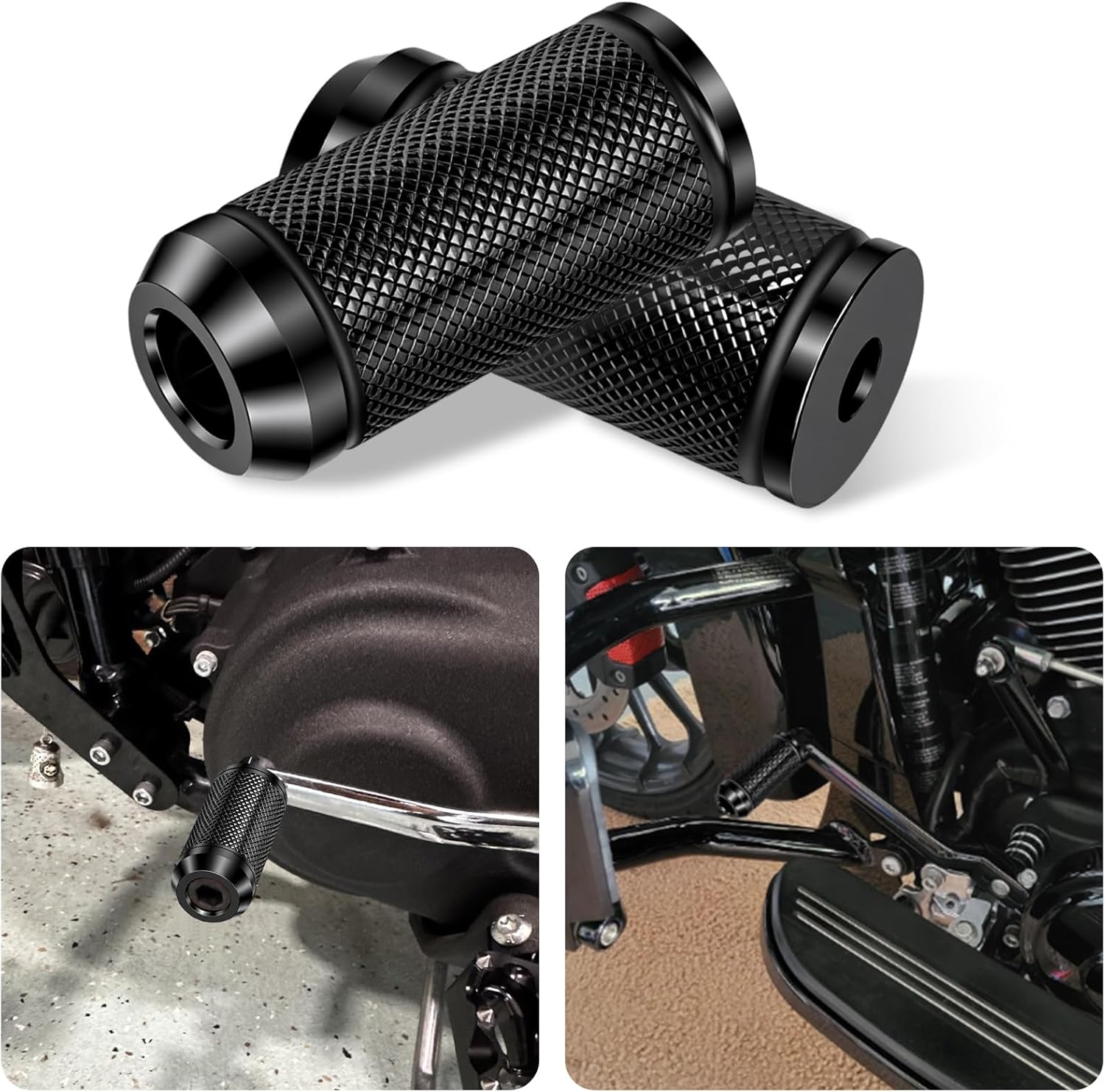 Black Brake Pedal Pad Cover with 2PCS Shifter Pegs for Harley Davidson Touring Road glide/Street glide/Electra glide/Road king 1980-UP & Softail 1986-2017 Models