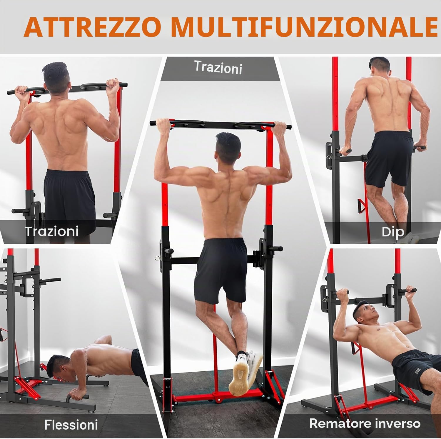 ONETWOFIT Power Tower pieghevole Dip Station Barra per trazioni, Regolabile in altezza Multifunzione stazione di potenza per la Palestra di casa Allenamento Ginnastica espandibile (BLACK-3)