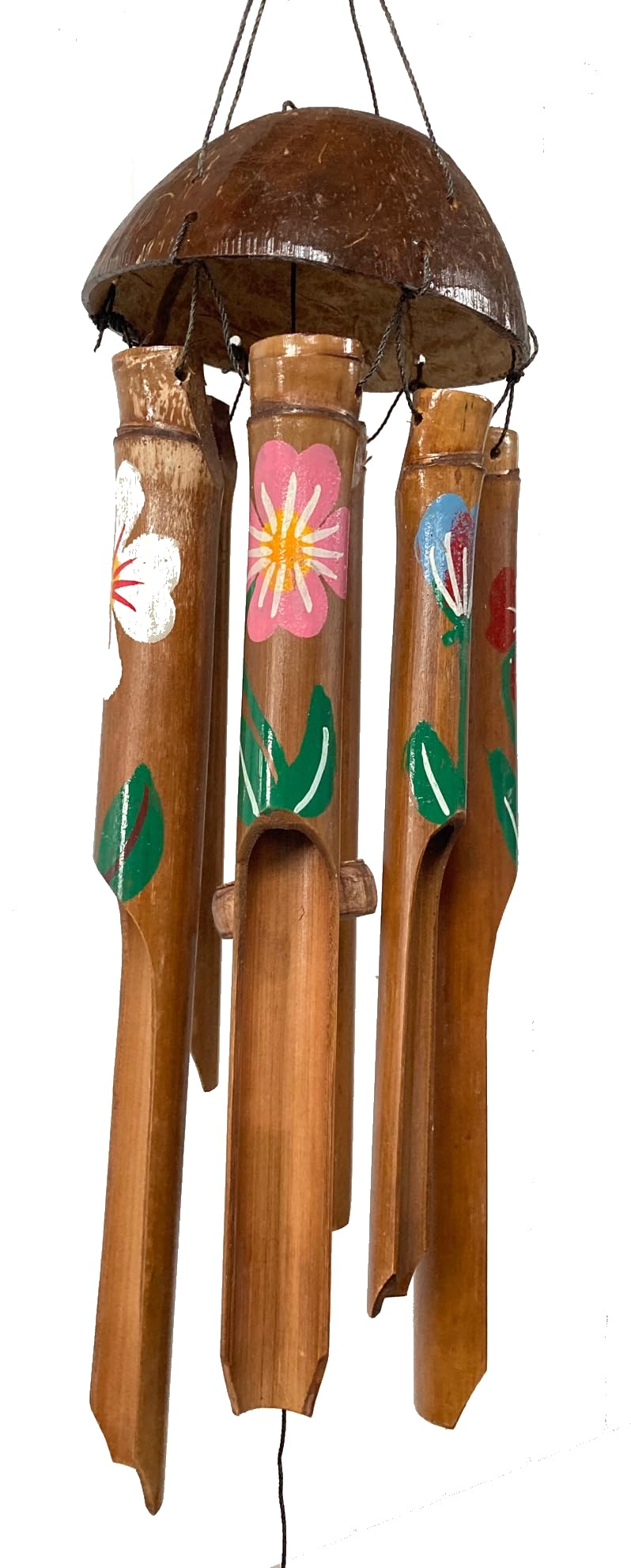 Bamboo Wind chime/Windchime for indoor and outdoor use, Painted Tropical Flower Design Lovely Sound, Medium & Large Sizes Fair Trade (Large)