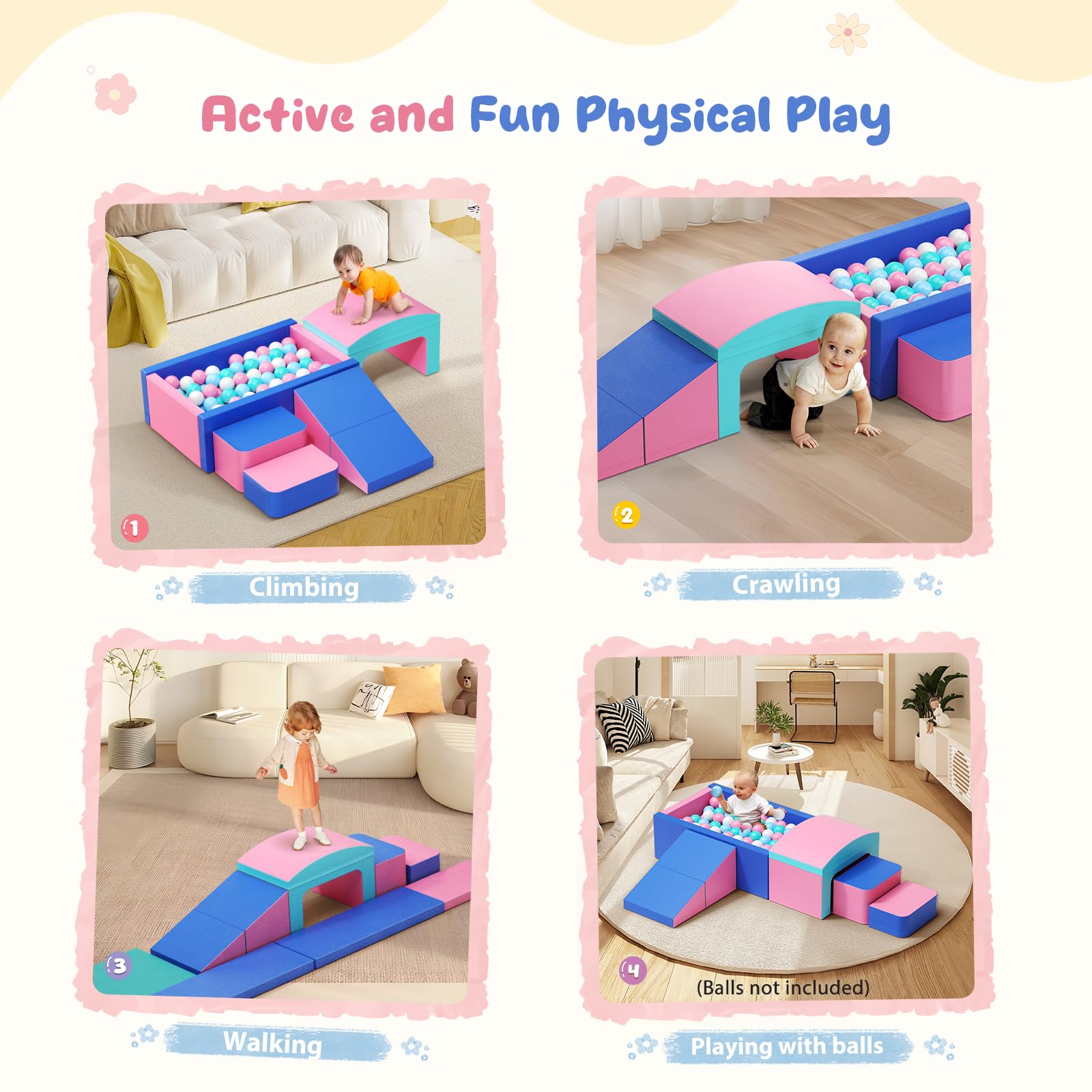 STYPLZ Blocchi da arrampicata per bambini con vasca per palline, blocchi da arrampicata per neonati, rivestimento in PU, facile da pulire, chiusura con cerniera nascosta, schiuma ad alta elasticità