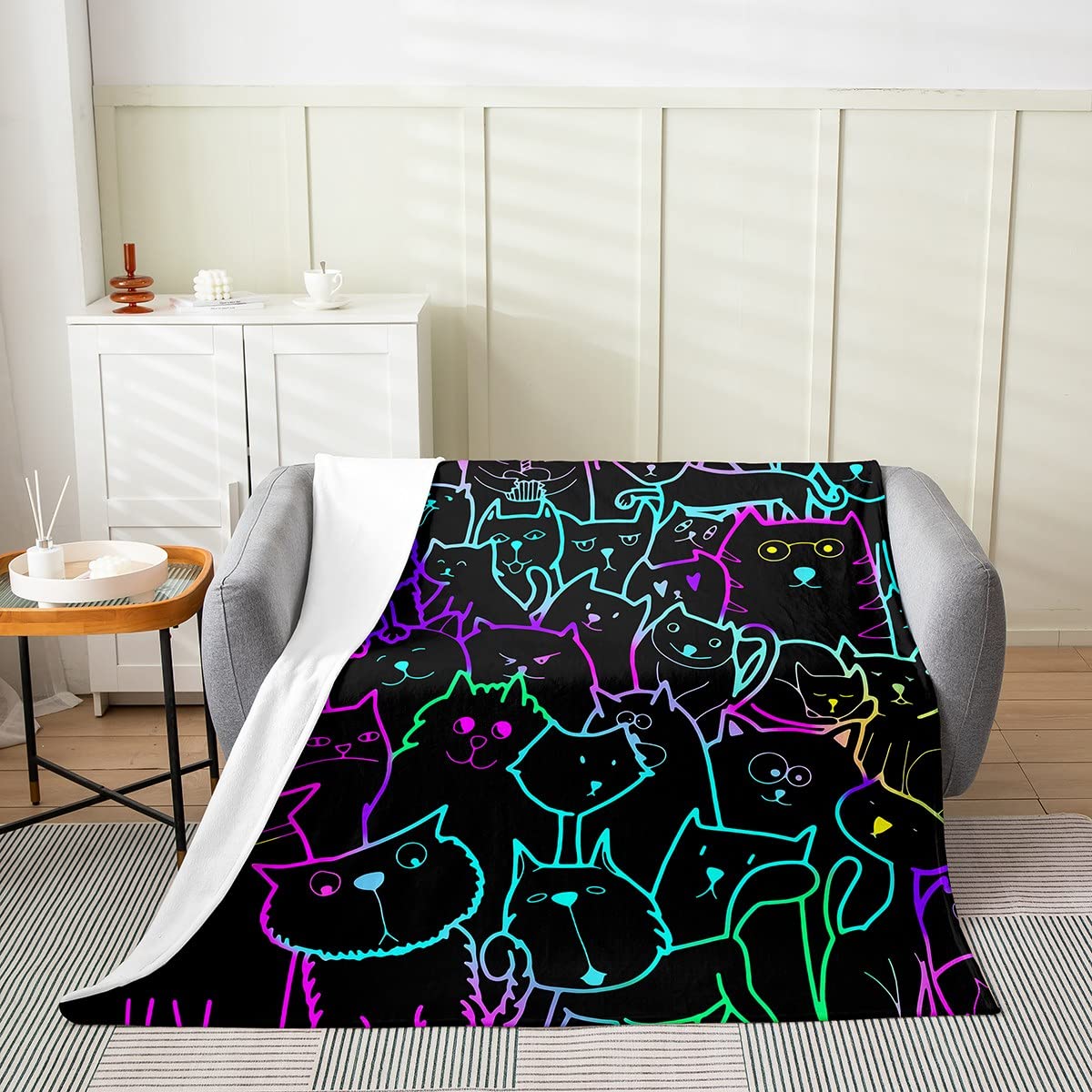Zwarte kat sherpa deken schattige huisdier katten fleece plaid cartoon mooie dieren pluche deken voor bank bank bed zwarte donzige deken king 220 x 238 cm Zwarte kat sherpa deken schattige huisdier katten fleece plaid cartoon mooie dieren pluche deken voor bank bank bed zwarte donzige deken king 220 x 238 cm