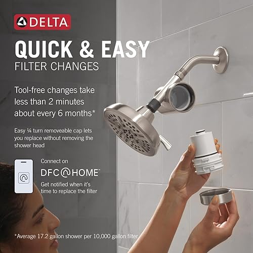 Miniatura 3 de Delta Faucet Clarifi Filtro de ducha estándar con filtro, filtro de agua de ducha, filtro de cabezal de ducha, protector de níquel 7SF100-SN
