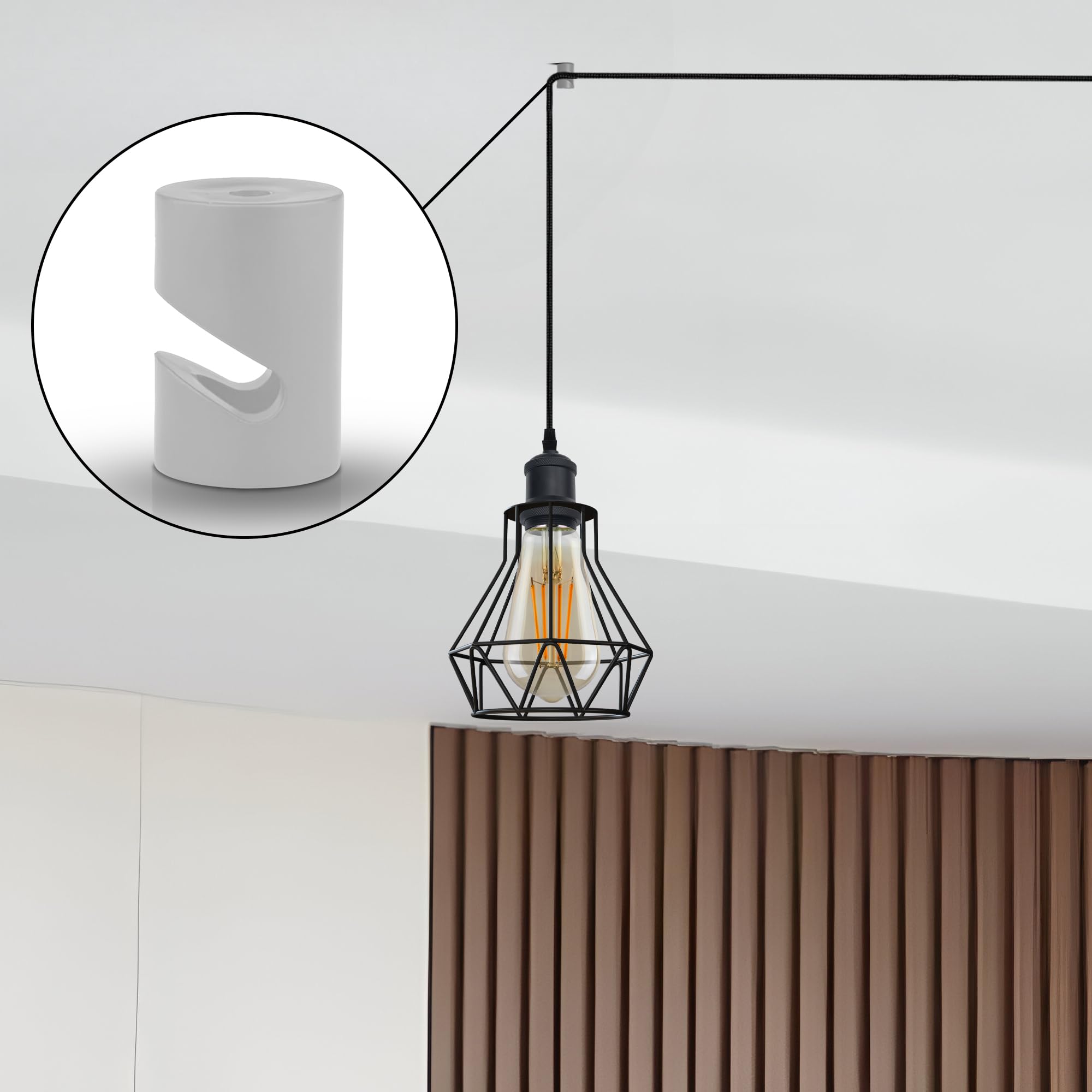 LEDSone Pendant Light Cable Hook - Ceiling/Wall Mount 'V' Hook For Fabric Electrical Cables, Organiser Clip (Black/White/Transparent)