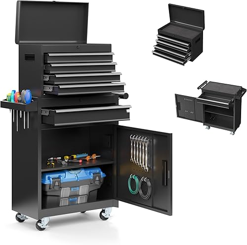 VIWAT Cofre de herramientas de 5 cajones, organizador de caja de herramientas con embalaje mejorado, ruedas bloqueables, caja de herramientas