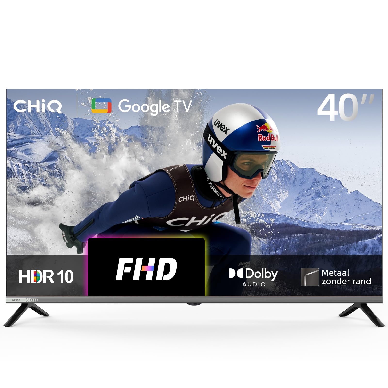 CHiQ L40M9G TV Smart da 40 pollici (100 cm), FHD, HDR10, Google TV, Google Assistant, Sintonizzatore Triplo DVB-C/T/T2/S/S2, Dolby Audio, Dbx-tv, Chromecast integrato, HDMI, Senza Cornice in Metallo