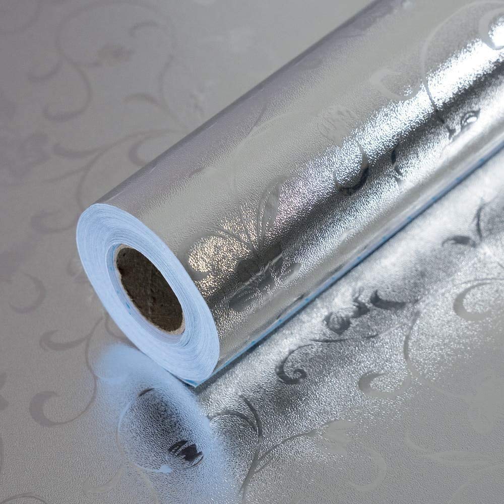 KIRFIZ Oil Proof Waterproof Aluminium Foil Stickers Kitchen Backsplash Wallpaper Self-Adhesive Wall Sticker Anti-Mold and Heat Resistant for Walls Cabinets Drawers and Shelves(2 Meter Vell Foil)